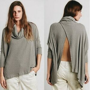 Free People Beach World Traveler Waffle Knit Cowl Neck Sweater. Green. Boho. M.